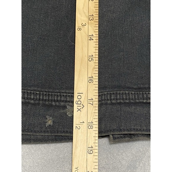 Free People Women's Small Black Distressed Denim Jacket Knit Sleeves Hood Grunge - Picture 12 of 12